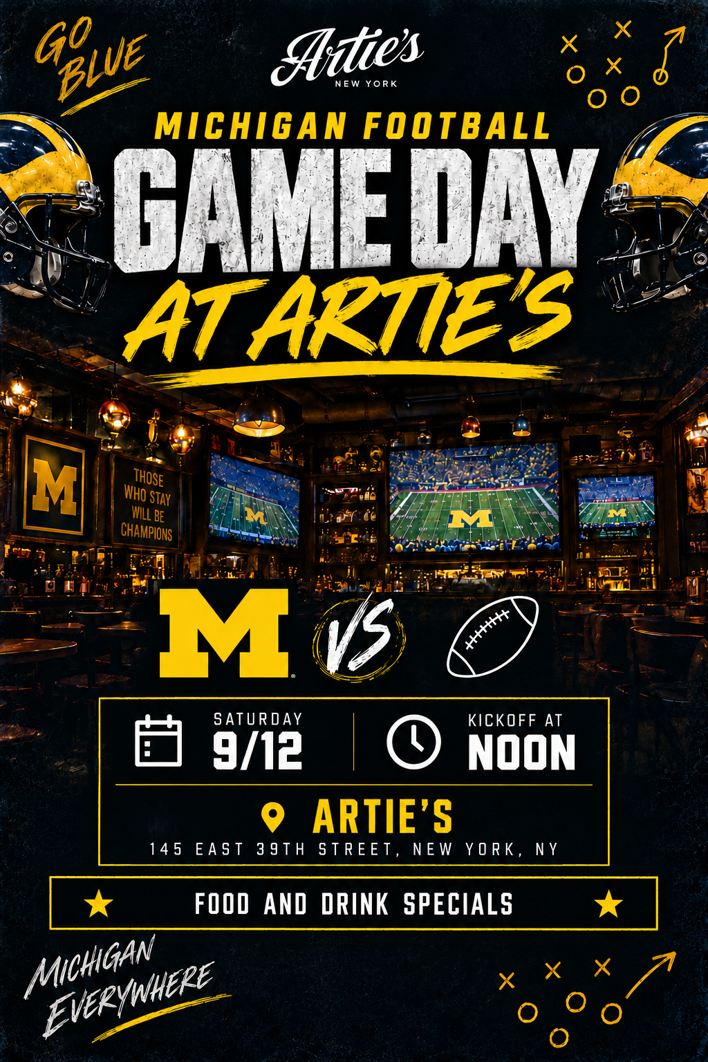 Artie's Backroom NYC - Showing all Michigan Wolverines games